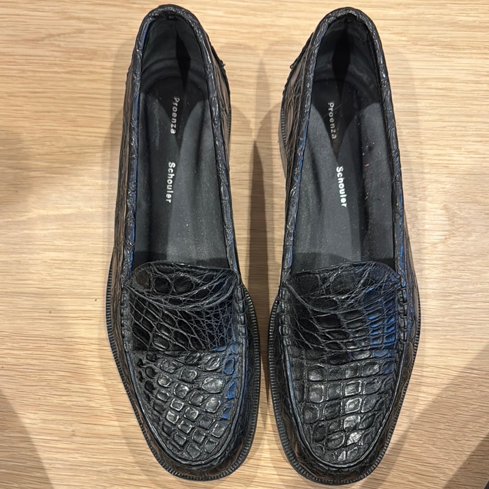 Proenza Schouler Black Croc-Embossed Loafers